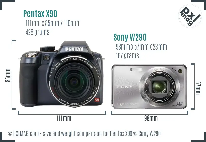 Pentax X90 vs Sony W290 size comparison