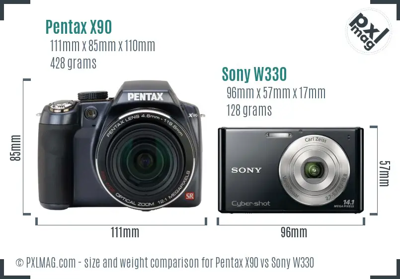 Pentax X90 vs Sony W330 size comparison