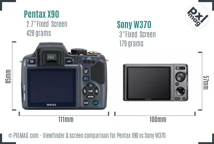 Pentax X90 vs Sony W370 Screen and Viewfinder comparison