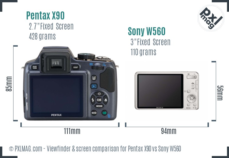 Pentax X90 vs Sony W560 Screen and Viewfinder comparison