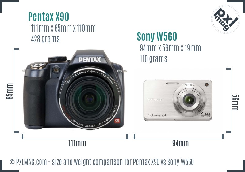 Pentax X90 vs Sony W560 size comparison