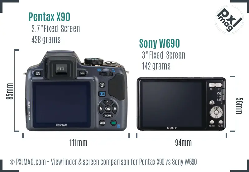 Pentax X90 vs Sony W690 Screen and Viewfinder comparison