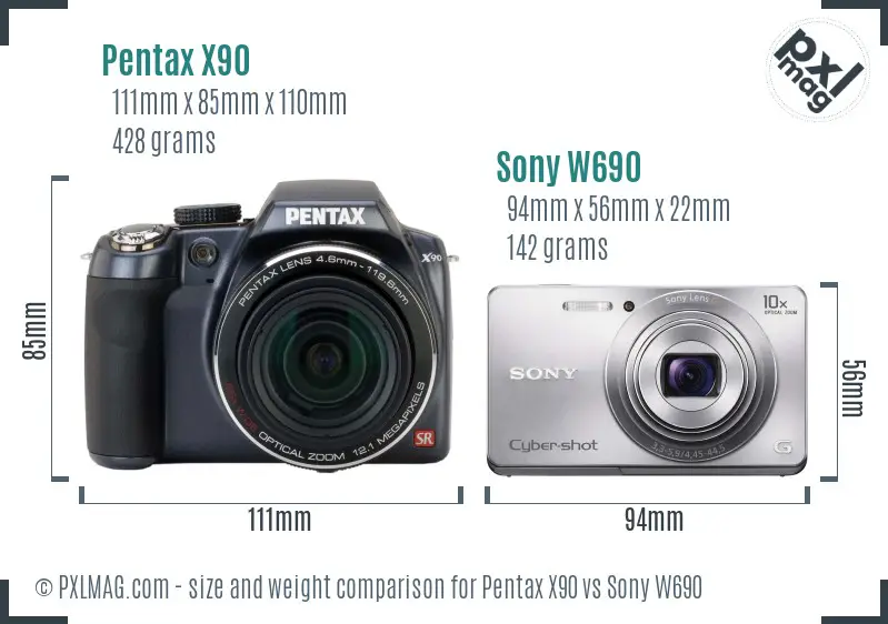Pentax X90 vs Sony W690 size comparison