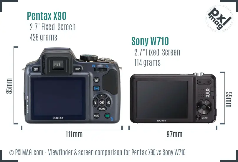 Pentax X90 vs Sony W710 Screen and Viewfinder comparison
