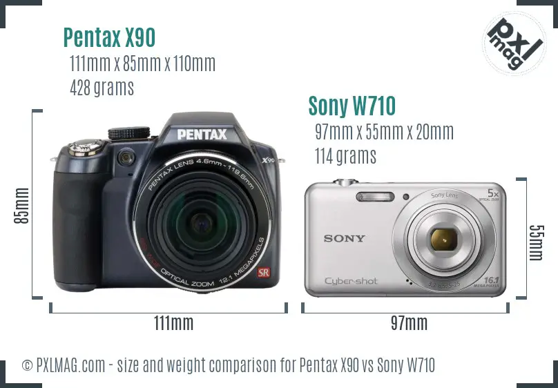 Pentax X90 vs Sony W710 size comparison