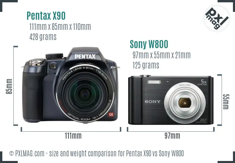 Pentax X90 vs Sony W800 size comparison