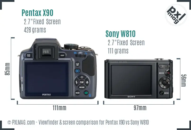 Pentax X90 vs Sony W810 Screen and Viewfinder comparison