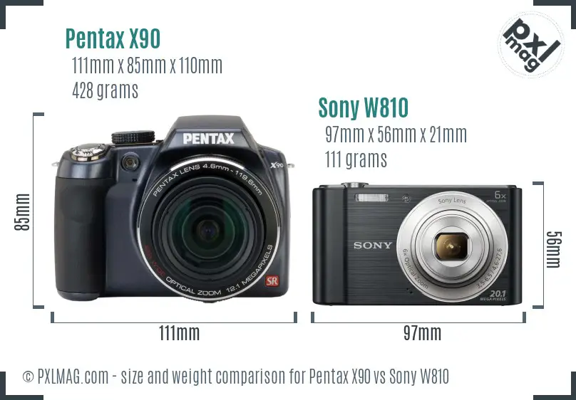 Pentax X90 vs Sony W810 size comparison