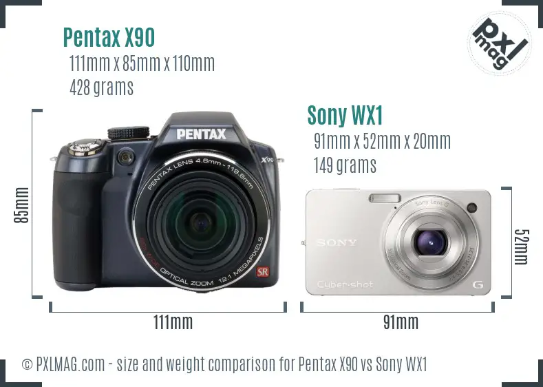 Pentax X90 vs Sony WX1 size comparison