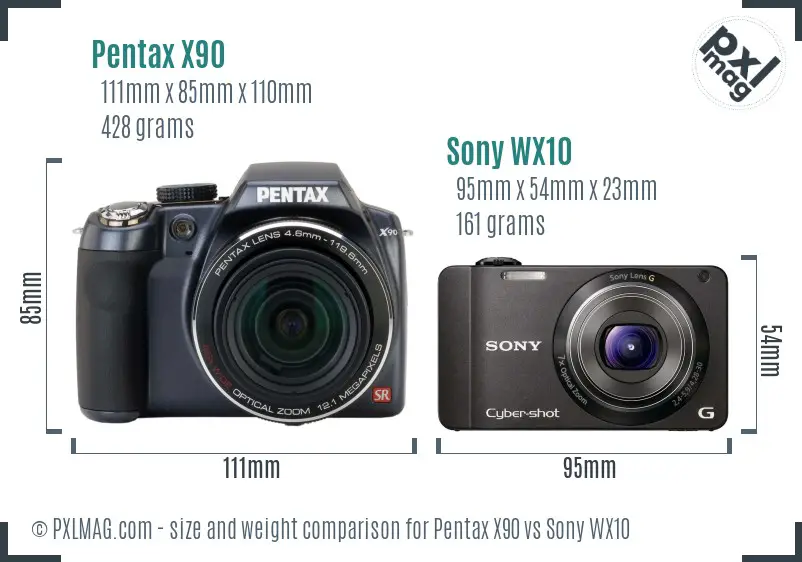 Pentax X90 vs Sony WX10 size comparison