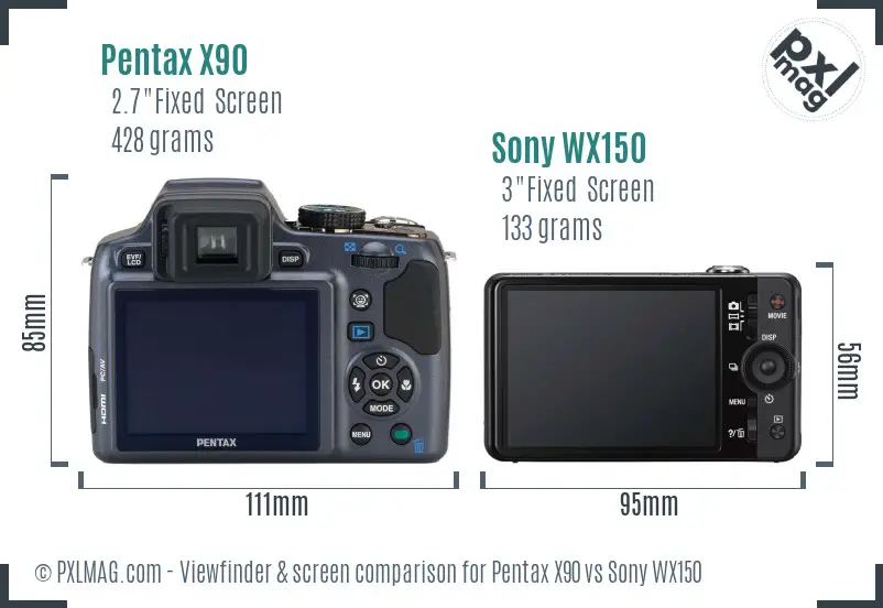 Pentax X90 vs Sony WX150 Screen and Viewfinder comparison