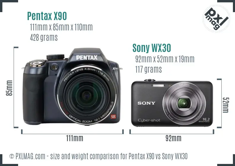 Pentax X90 vs Sony WX30 size comparison
