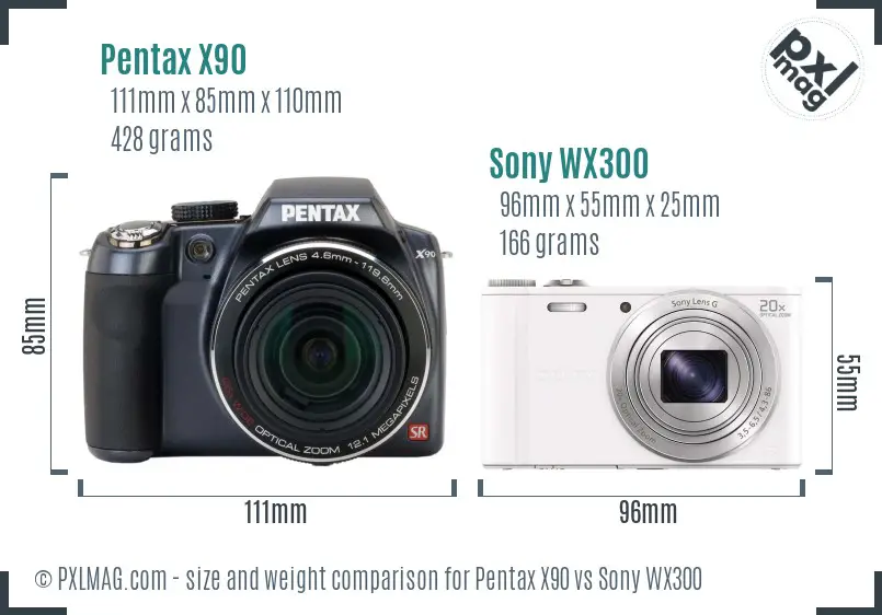 Pentax X90 vs Sony WX300 size comparison