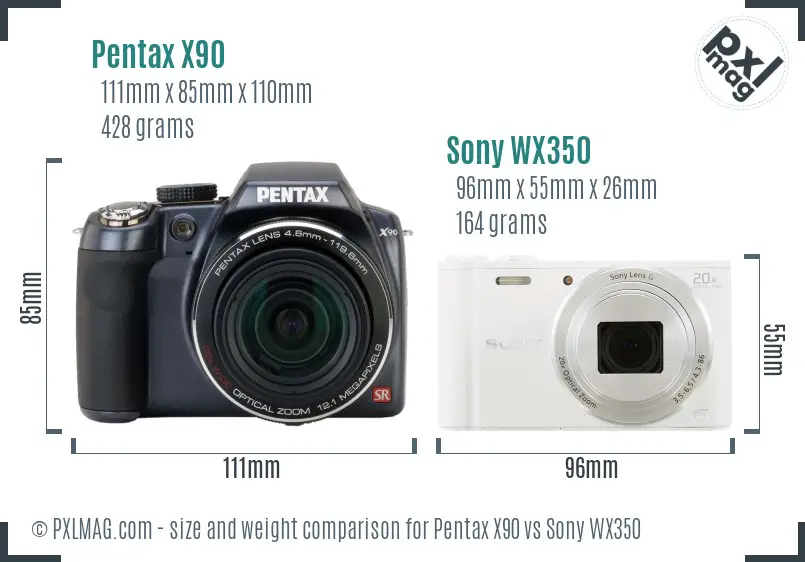 Pentax X90 vs Sony WX350 size comparison
