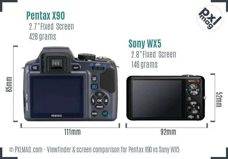 Pentax X90 vs Sony WX5 Screen and Viewfinder comparison