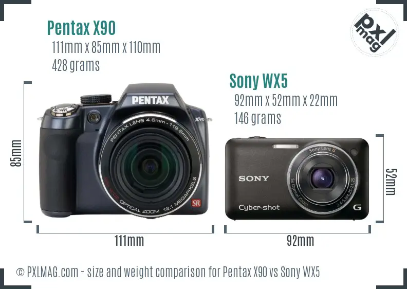 Pentax X90 vs Sony WX5 size comparison