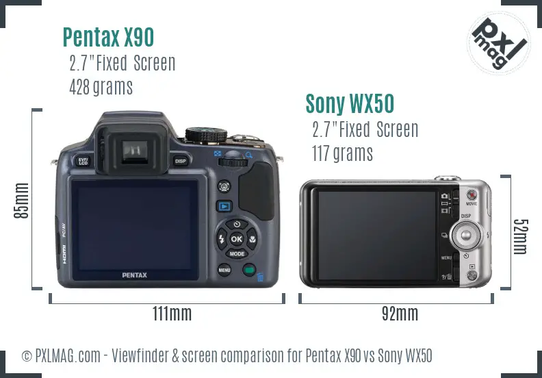 Pentax X90 vs Sony WX50 Screen and Viewfinder comparison