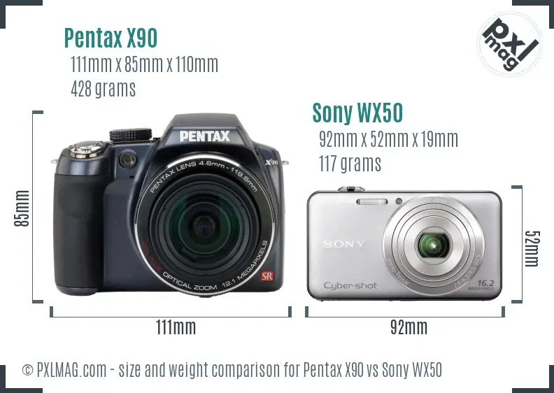Pentax X90 vs Sony WX50 size comparison