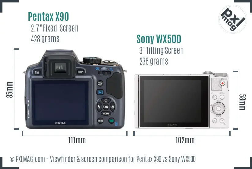 Pentax X90 vs Sony WX500 Screen and Viewfinder comparison
