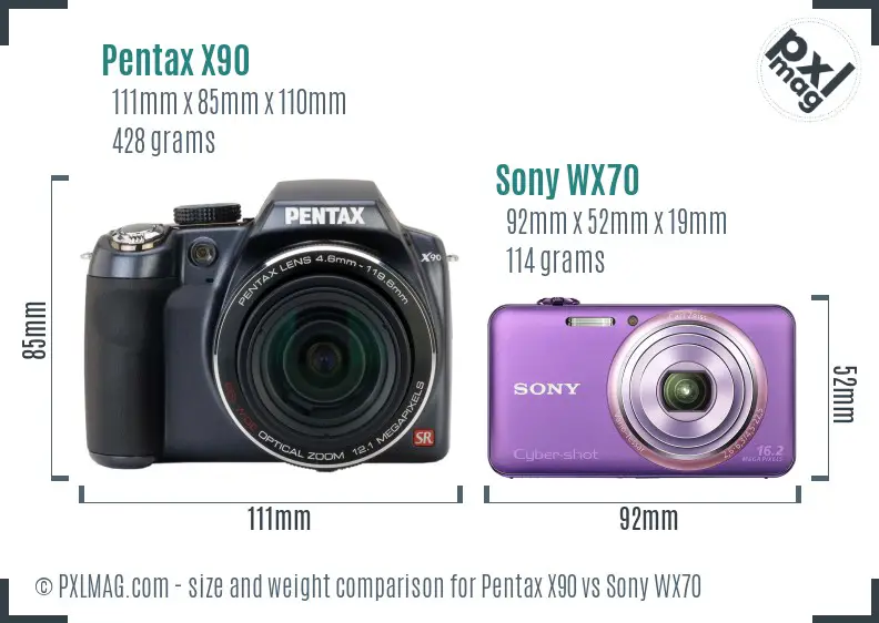 Pentax X90 vs Sony WX70 size comparison