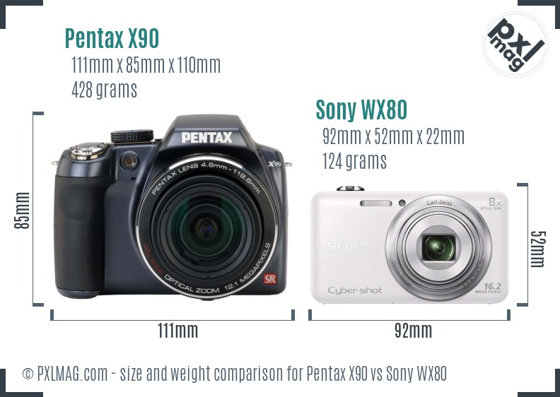 Pentax X90 vs Sony WX80 size comparison