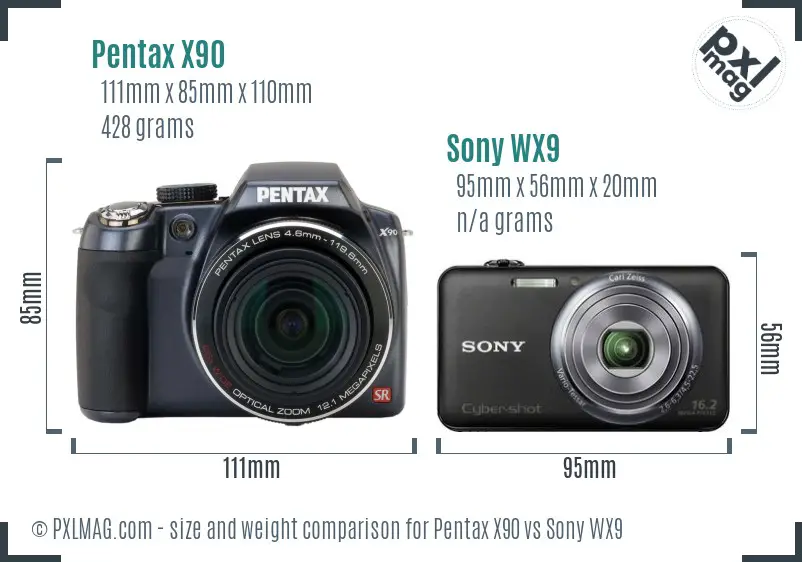 Pentax X90 vs Sony WX9 size comparison