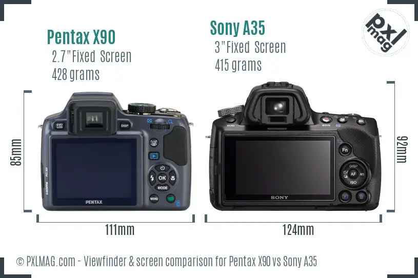 Pentax X90 vs Sony A35 Screen and Viewfinder comparison