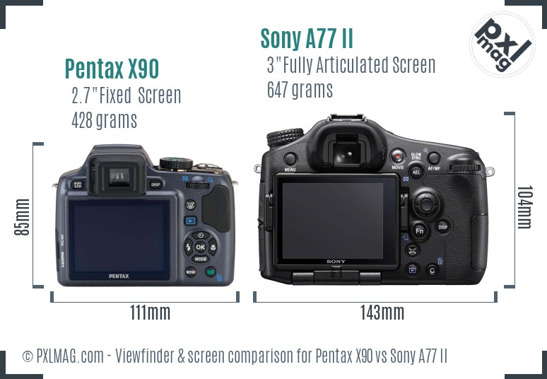 Pentax X90 vs Sony A77 II Screen and Viewfinder comparison