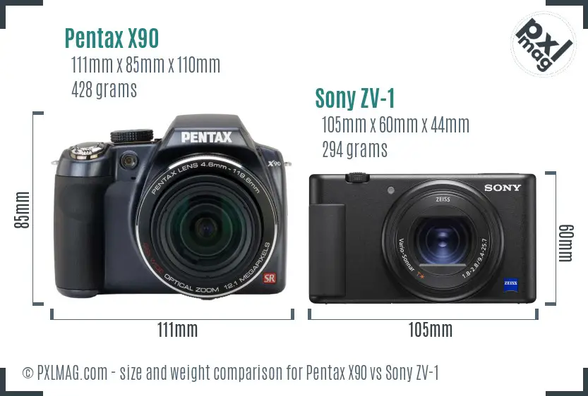 Pentax X90 vs Sony ZV-1 size comparison