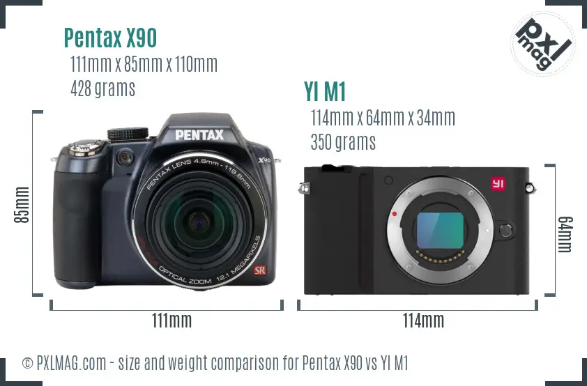 Pentax X90 vs YI M1 size comparison