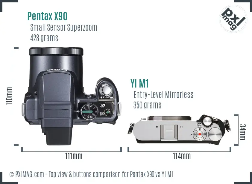 Pentax X90 vs YI M1 top view buttons comparison