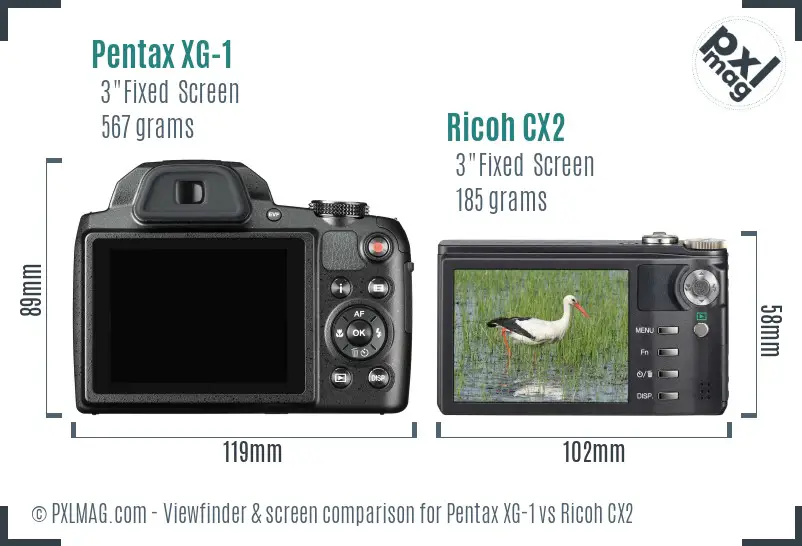 Pentax XG-1 vs Ricoh CX2 Screen and Viewfinder comparison