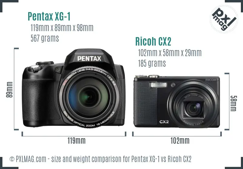 Pentax XG-1 vs Ricoh CX2 size comparison
