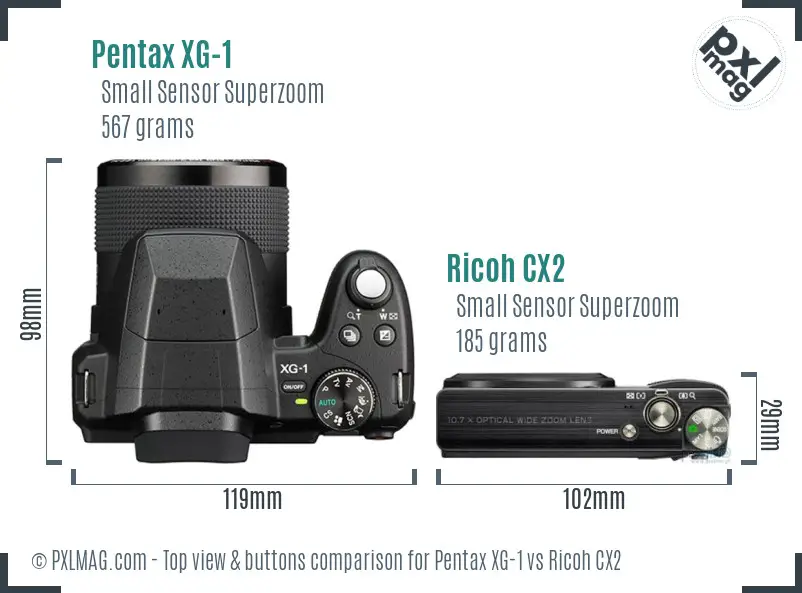 Pentax XG-1 vs Ricoh CX2 top view buttons comparison