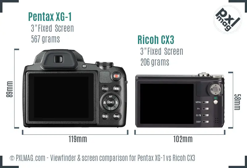 Pentax XG-1 vs Ricoh CX3 Screen and Viewfinder comparison