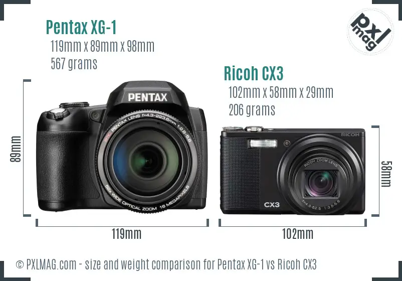 Pentax XG-1 vs Ricoh CX3 size comparison