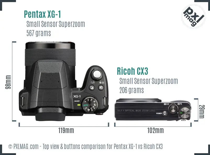 Pentax XG-1 vs Ricoh CX3 top view buttons comparison