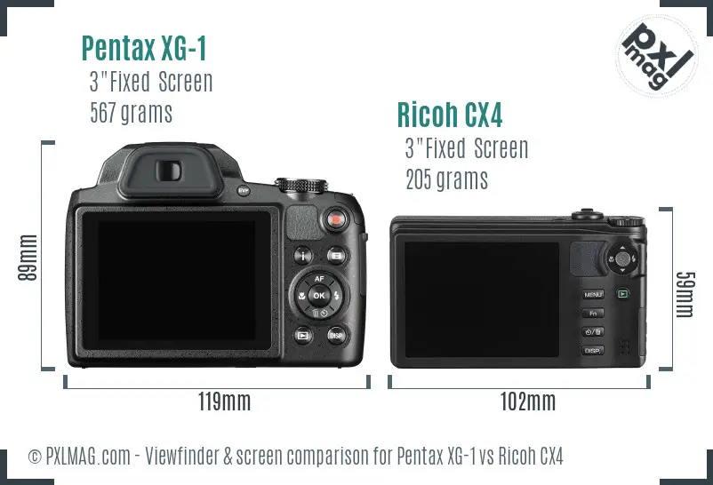 Pentax XG-1 vs Ricoh CX4 Screen and Viewfinder comparison
