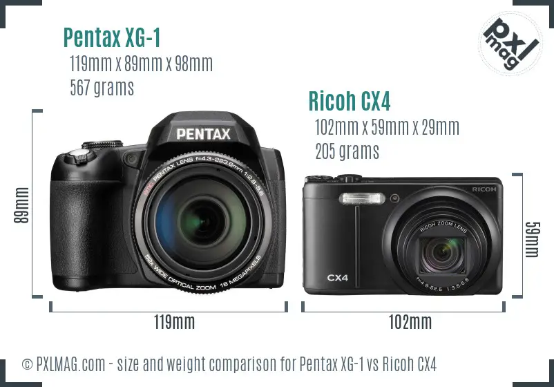 Pentax XG-1 vs Ricoh CX4 size comparison
