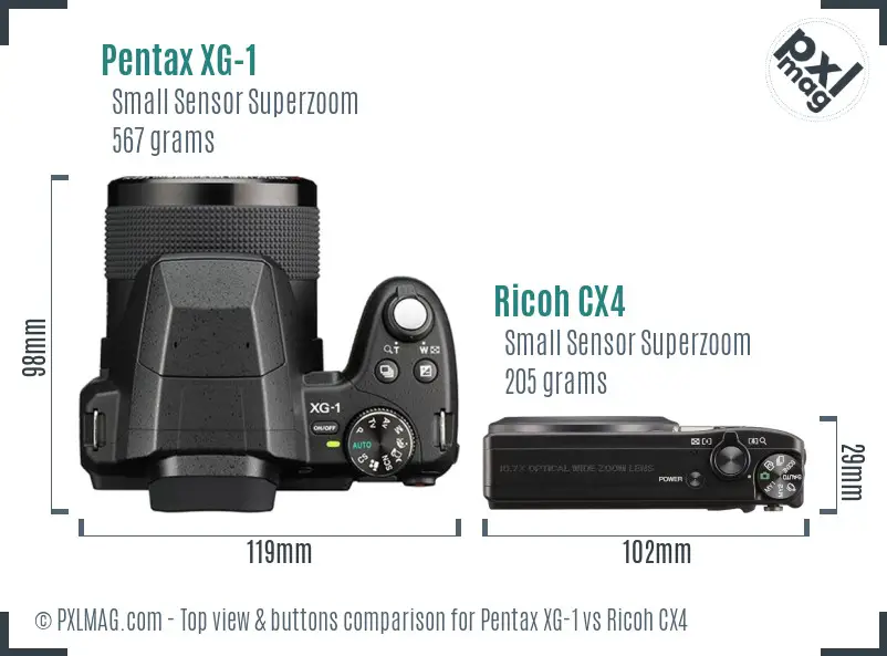 Pentax XG-1 vs Ricoh CX4 top view buttons comparison