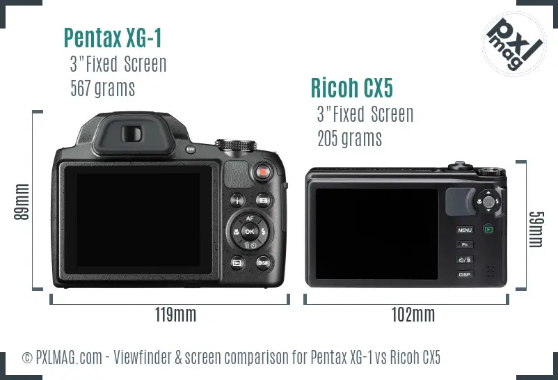 Pentax XG-1 vs Ricoh CX5 Screen and Viewfinder comparison