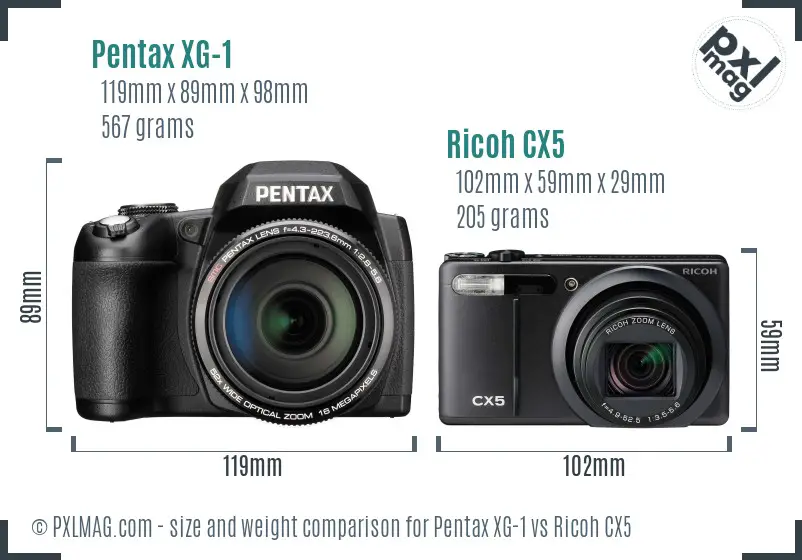 Pentax XG-1 vs Ricoh CX5 size comparison