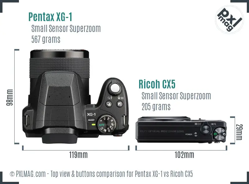 Pentax XG-1 vs Ricoh CX5 top view buttons comparison