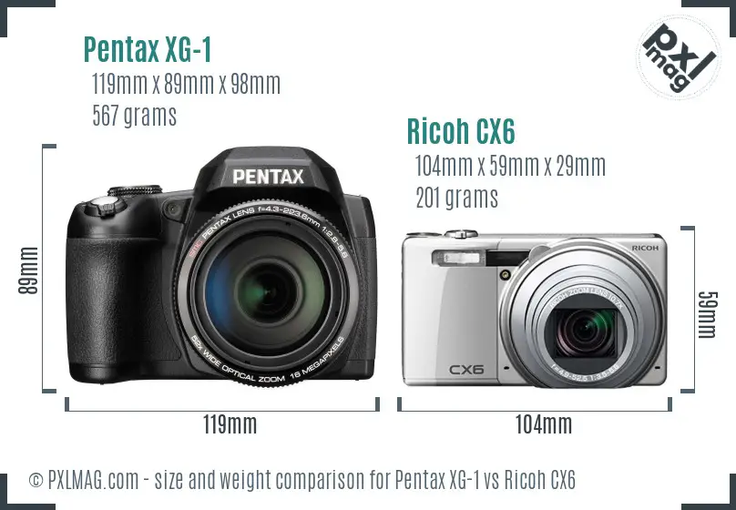 Pentax XG-1 vs Ricoh CX6 size comparison