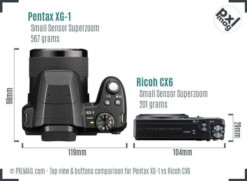 Pentax XG-1 vs Ricoh CX6 top view buttons comparison