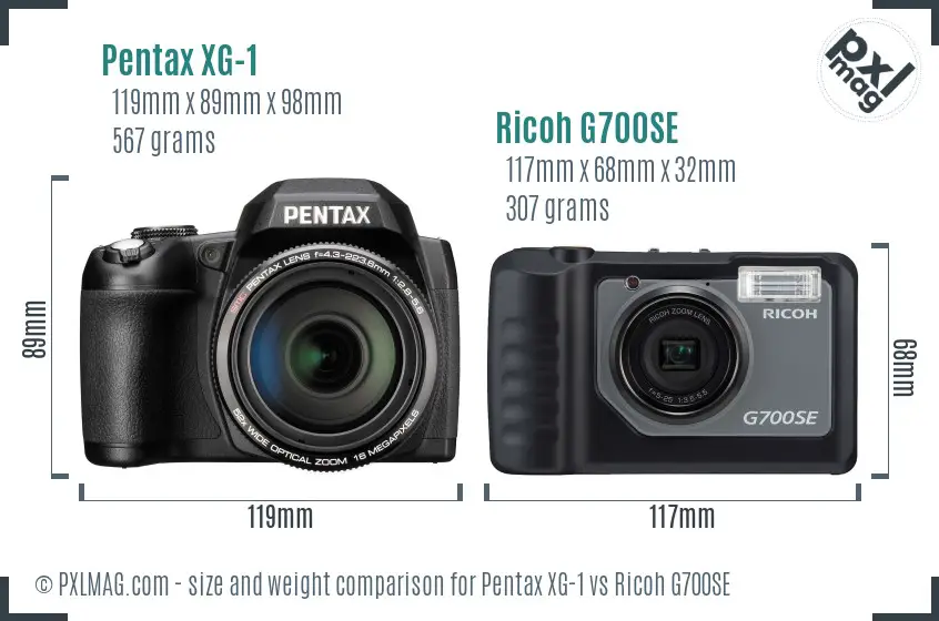 Pentax XG-1 vs Ricoh G700SE size comparison