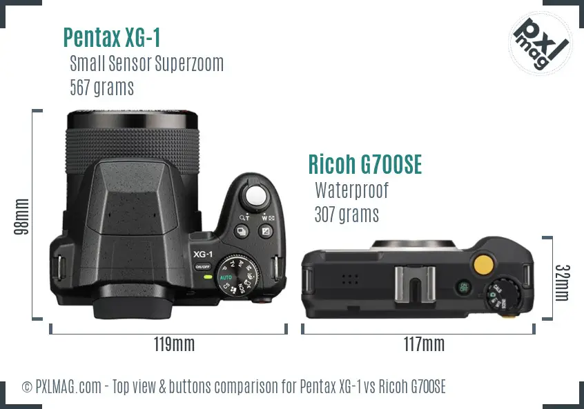 Pentax XG-1 vs Ricoh G700SE top view buttons comparison