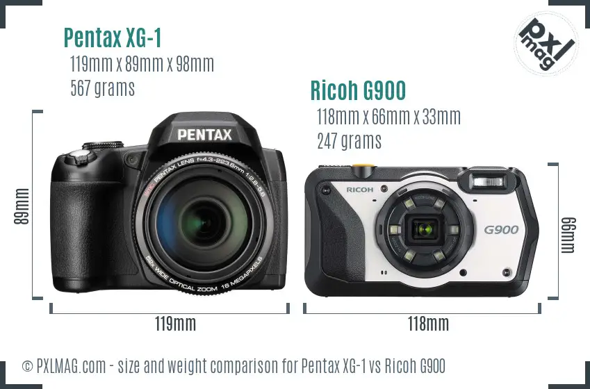 Pentax XG-1 vs Ricoh G900 size comparison