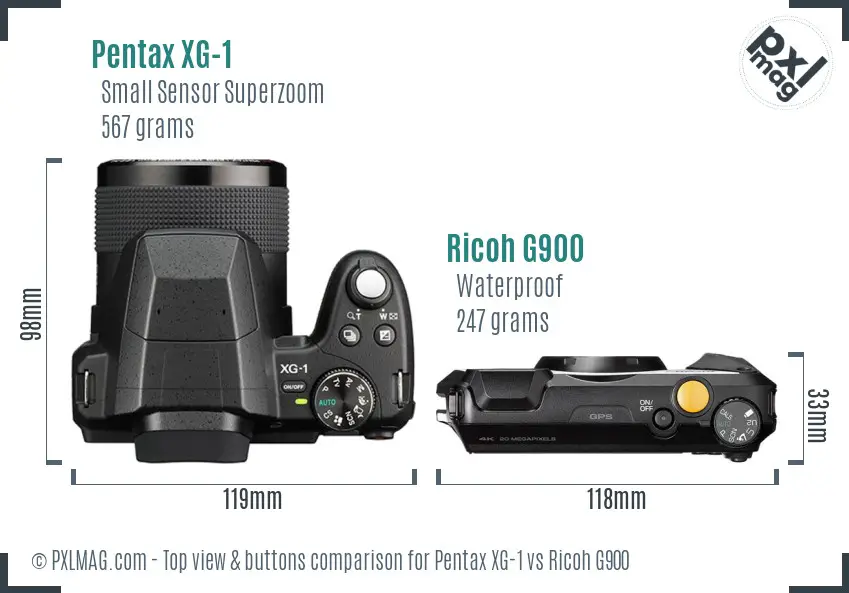 Pentax XG-1 vs Ricoh G900 top view buttons comparison