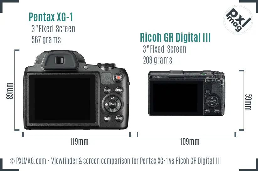 Pentax XG-1 vs Ricoh GR Digital III Screen and Viewfinder comparison